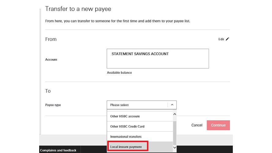 Screenshot of second step in 'Transfer to a new payee' on Internet Banking